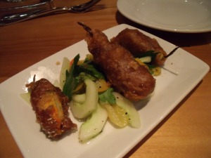 Delicious squash blossoms with pickled vegetables